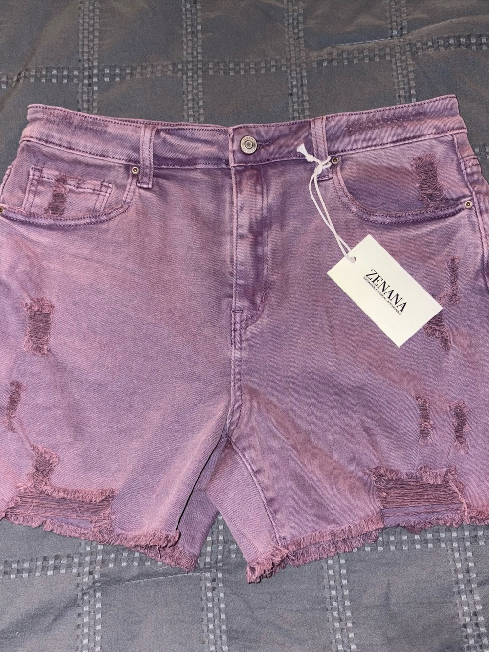 Zenana Distressed Purple Jean Shorts